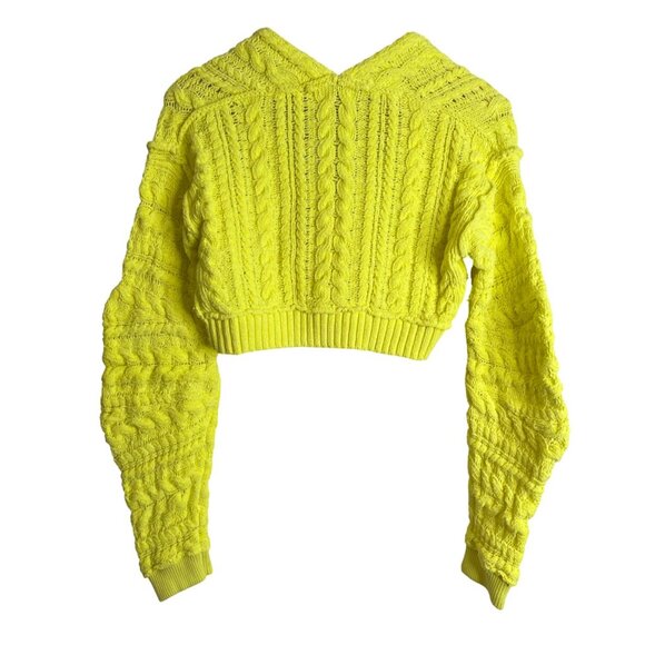 Free People Sadie Cable Cardi Neon Yellow Size Medium Cropped Cable Knit - Picture 4 of 4